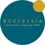 Logo de la société accressia avec les mots "Consolidation, Reproting et FP&A"